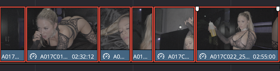 The raw slow motion clips on the timeline
