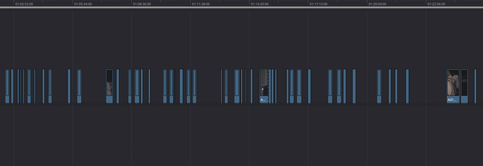 The raw slow motion clips on the timeline, before any editing