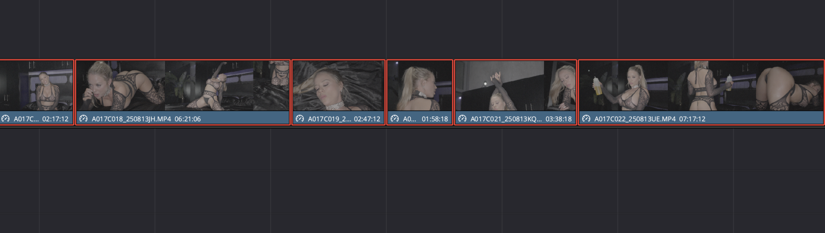 The slow motion clips on the timeline, before trimming